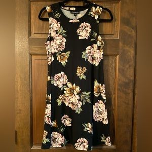 Fortune + Ivy Madia Brushed Knit Dress Black with Pink Flowers